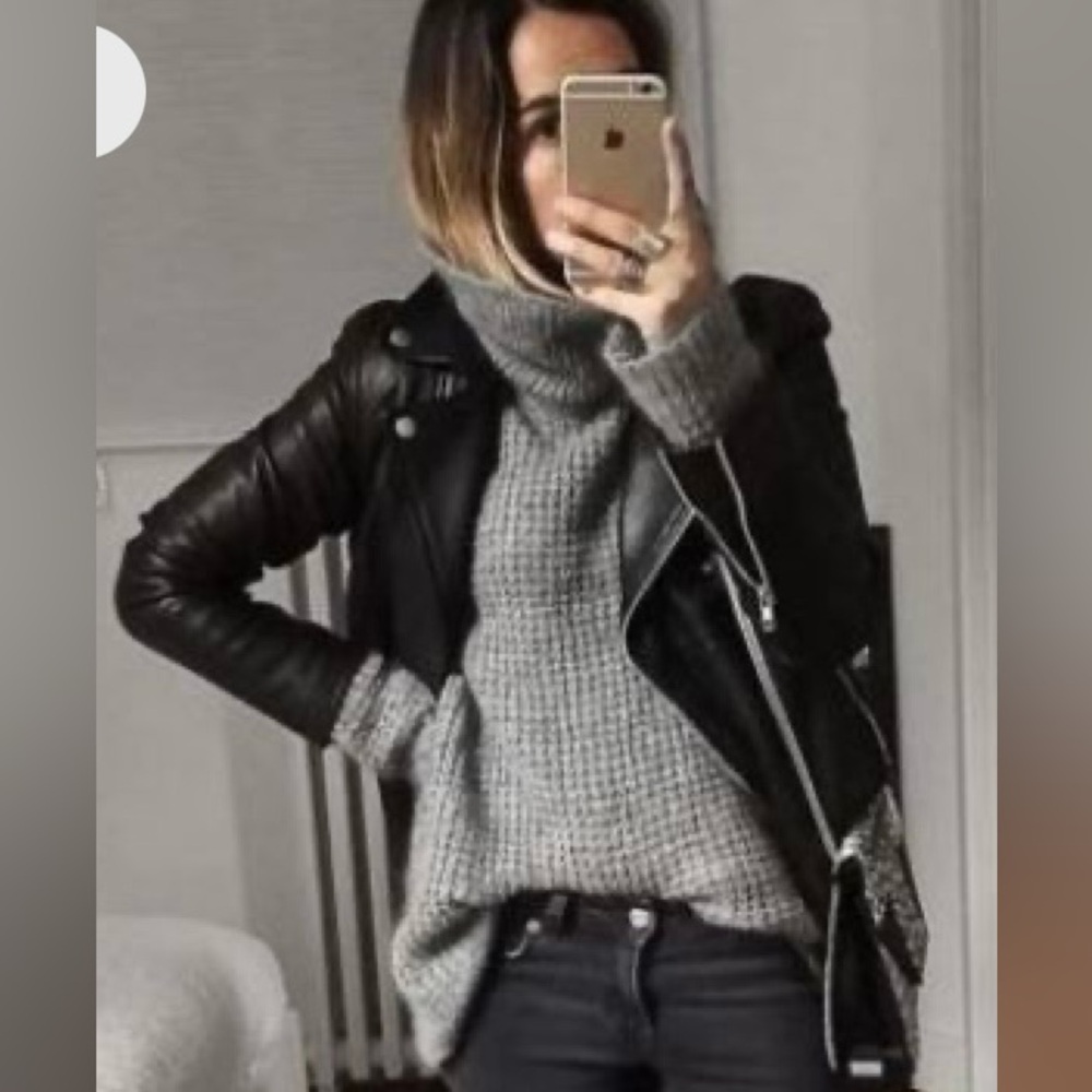 Cole Haan Black Quilted Moto Leather Jacket